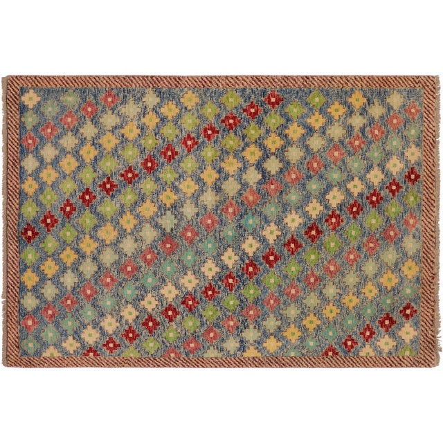 Contemporary Balochi Blue/Red Wool Rug - 4'1''x6'0'' For Sale - Image 11 of 11