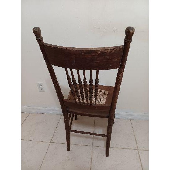 Antique early American wood chair cane seat dark tone Style: Early American Color: Brown Dimensions: 16" W x 38" H x 15...