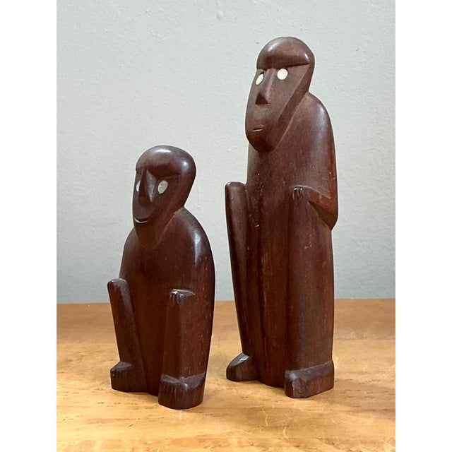 Wood Vintage Abstract Carved Wood Figures - Set of Two For Sale - Image 7 of 12