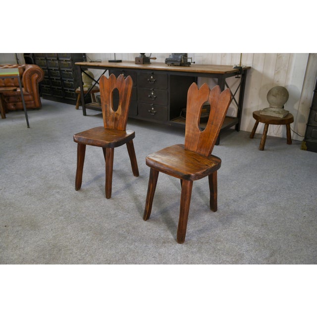 Brown Brutalist Chairs in Elm from Aranjou, 1960s, Set of 2 For Sale - Image 8 of 9
