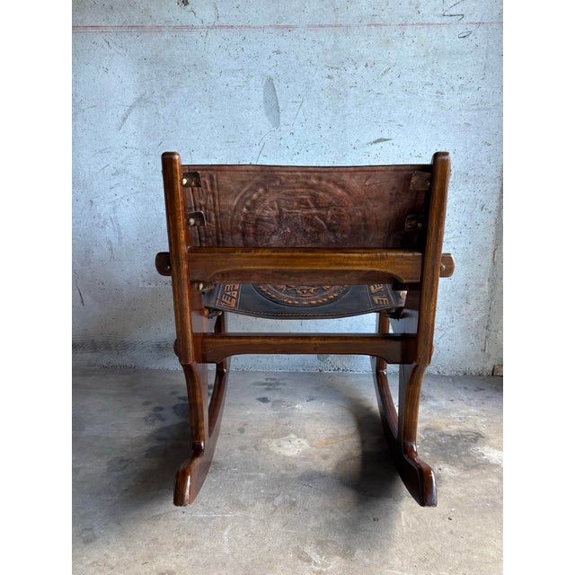 Animal Skin Vintage Angel Pazmino Rocking Chair - Hand Tooled Leather Ecuador For Sale - Image 7 of 7
