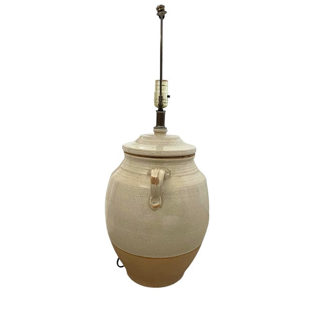 Vintage Rowe Pottery Works, Handcrafted Ceramic Table Lamp., Crackle, Distressed Combined Matte and Neutral Crackled Glaze Finish. For Sale - Image 4 of 8