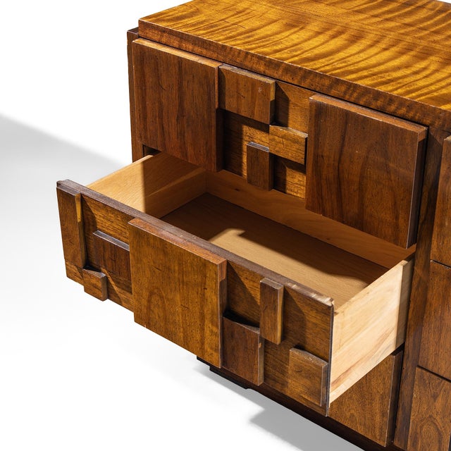 Lane Staccato Brutalist Mid Century Walnut Lowboy Dresser For Sale In Chicago - Image 6 of 7