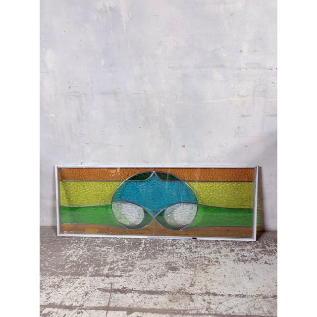 Vintage Geometric Stained Leaded Glass Window Panel For Sale - Image 9 of 10