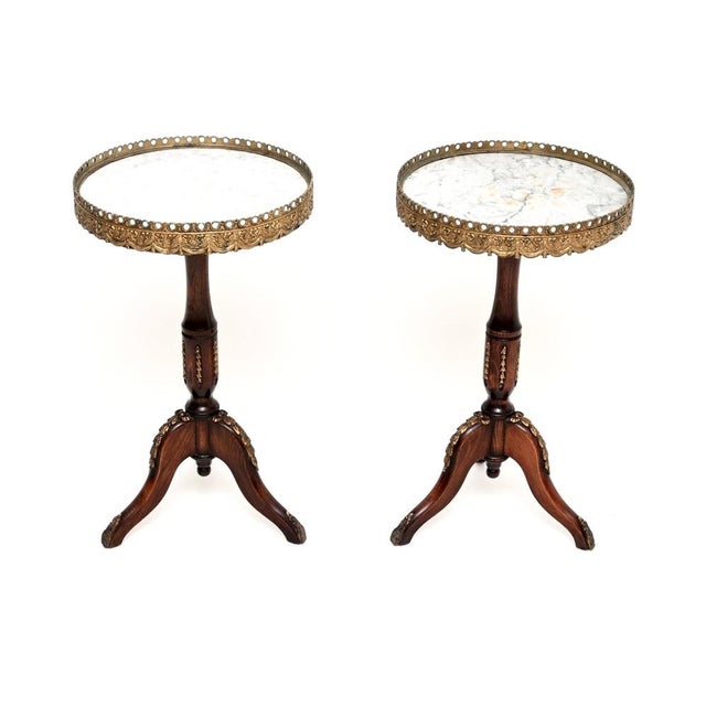A beautiful pair of antique French marble top wine tables, dating from around the 1930’s period. The quality is...