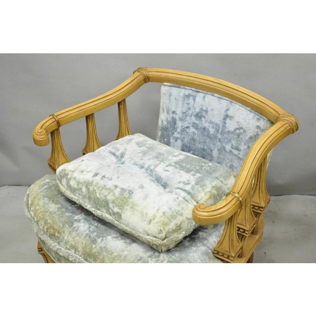 Vintage Hollywood Regency Low Barrel Back Cream Painted Club Lounge Chairs, Pair For Sale - Image 10 of 17