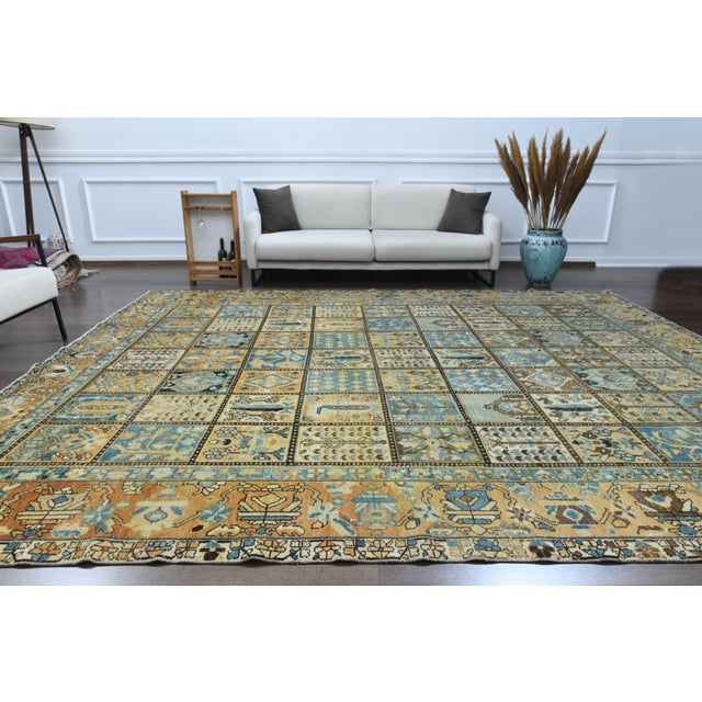 Goldenrod 1970s Vintage Persian Handmade Wool Cotton Blue Area Rug For Sale - Image 8 of 11