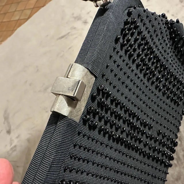 1960s Black Fabric and Beads Italian Evening Bag For Sale - Image 13 of 13