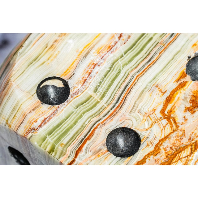 Amazing Banded Onyx Marble Vintage Pair of Large Oversized Dice Bookends Sculpture Mid Century Modern MCM For Sale - Image 11 of 14