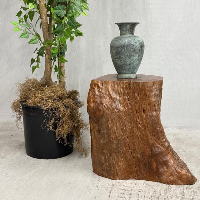 "About This Piece About This Piece This sculptural burlwood table glows with the warmth of fire-lit copper, its rich...