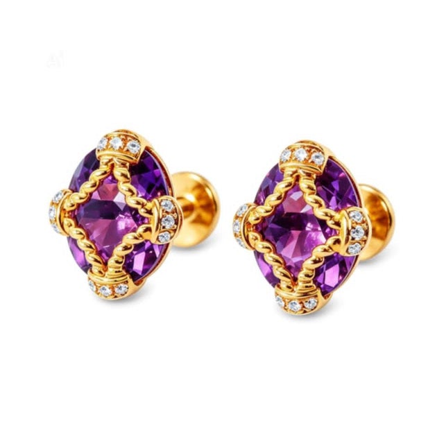 14K Rose Gold Amethyst Diamond Stud Earrings Estate by EFFY For Sale - Image 4 of 4