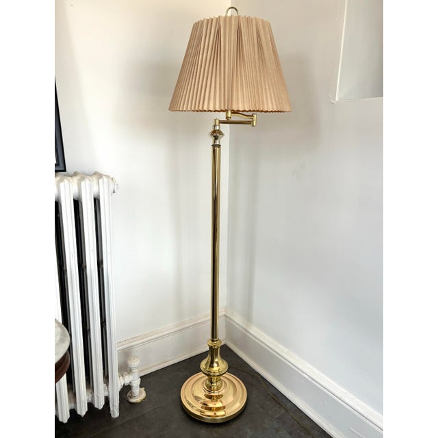 1990s Hollywood Regency Adjustable Swing Arm Brass Floor Lamp For Sale - Image 9 of 10