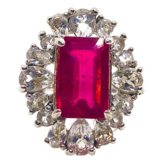 Bochic “Capri” Vintage Ruby & Multi Color Rose Cut White Topaz - 18K Gold & Silv For Sale