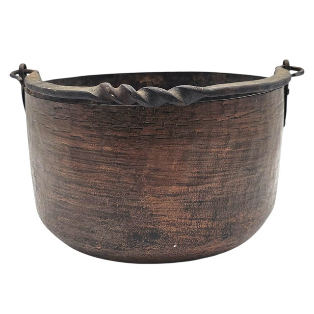 Metal 19th Century Primitive Copper Cauldron Vessel With Hand-Forged Iron Handle 12" For Sale - Image 7 of 10