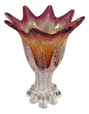 Modern Red and Orange Bullicante Murano Glass Vase, 1970s