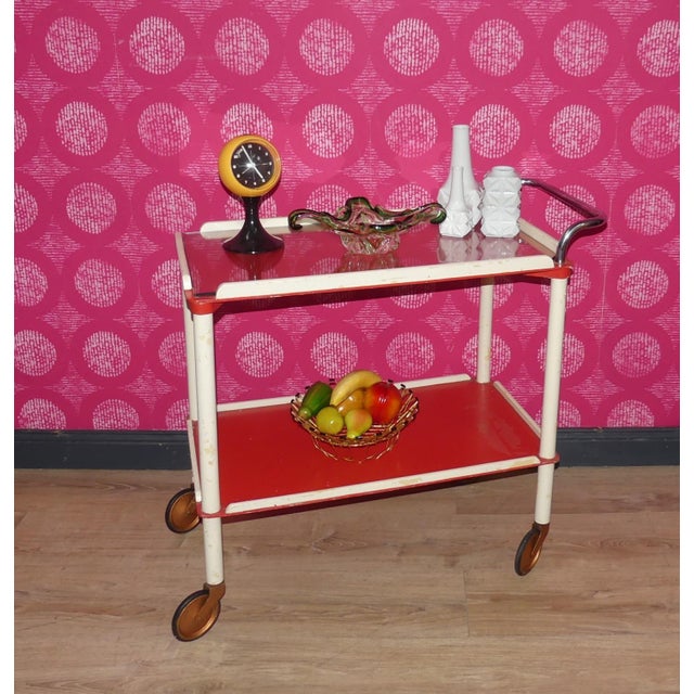 Vintage Bar Cart Tea Cart Red-White Dinette, 1970s For Sale - Image 9 of 13