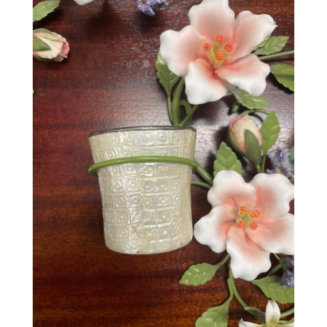 Vintage Porcelain and Tole Floral Candle Holder Wall Sconces - Set of 4 For Sale - Image 11 of 11