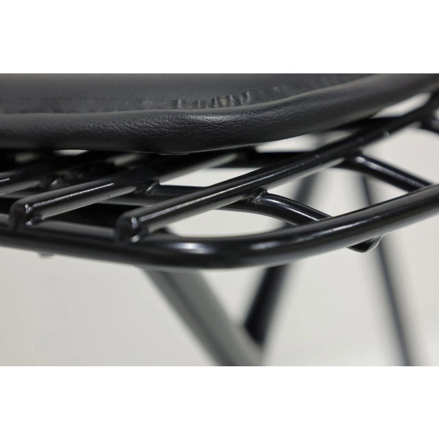Metal Pair of Bertoia Bar Height Stools in Black With Volo Leather Seat Pad For Sale - Image 7 of 9