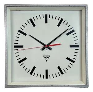 Industrial Grey Square Wall Clock from Pragotron, 1980s
