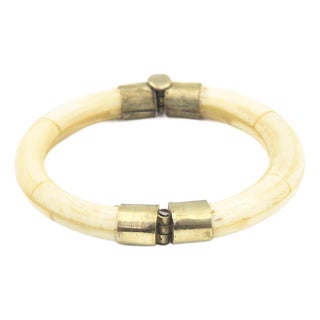 1970s Bone Bangle Bracelet With Gold-Tone Accents For Sale
