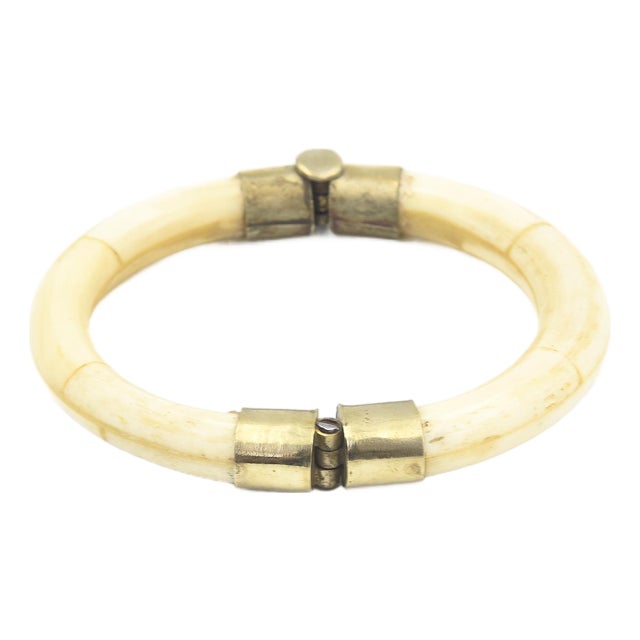 1970s Bone Bangle Bracelet With Gold-Tone Accents For Sale