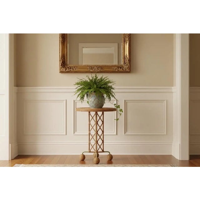 Mid-Century Modern Side Table Wrought Iron Rattan Whimsical Jean Royere Inspired For Sale - Image 3 of 7