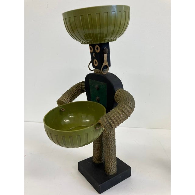 Vintage Mid-Century Modern Folk Art Sculpture With Dual Green Bowls For Sale - Image 9 of 9