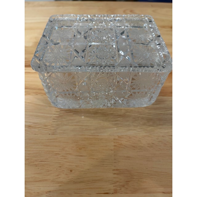 Stunningly intricate Czech cut glass trinket box. In pristine condition.