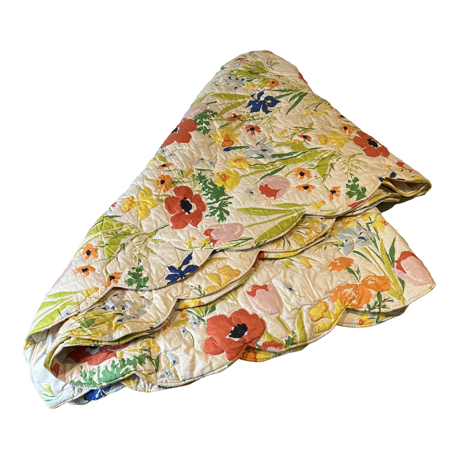 Late 20th Century Custom Made Floral Quilted Coverlet, Full Size Chairish