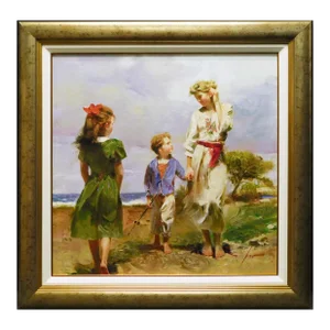 Pino " Seaside Retreat" Hand Signed & Embellished on Canvas Custom Framed