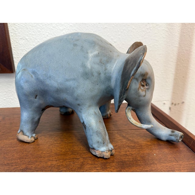 1980s Whimsical Hand Thrown Glazed Pottery Elephant For Sale - Image 11 of 18