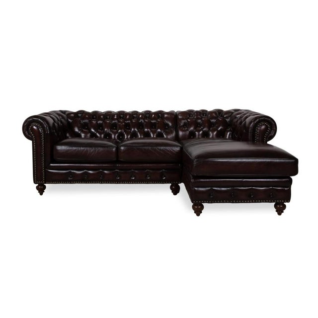 Vintage Chesterfield Leather Reddish Brown Chestnut Corner Sofa For Sale - Image 14 of 15
