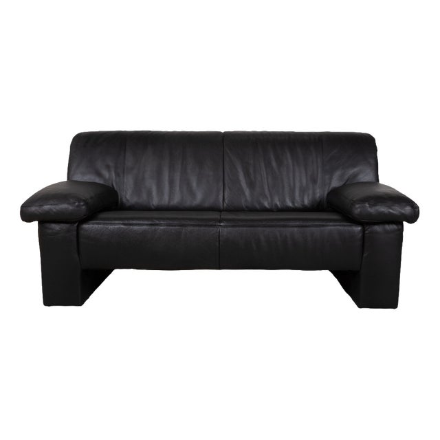 Black Leather Two-Seater Sofa from Koinor For Sale