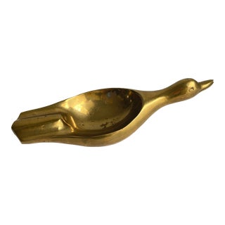 Vintage Brass Duck Ashtray Goose Catchall Trinket Dish For Sale