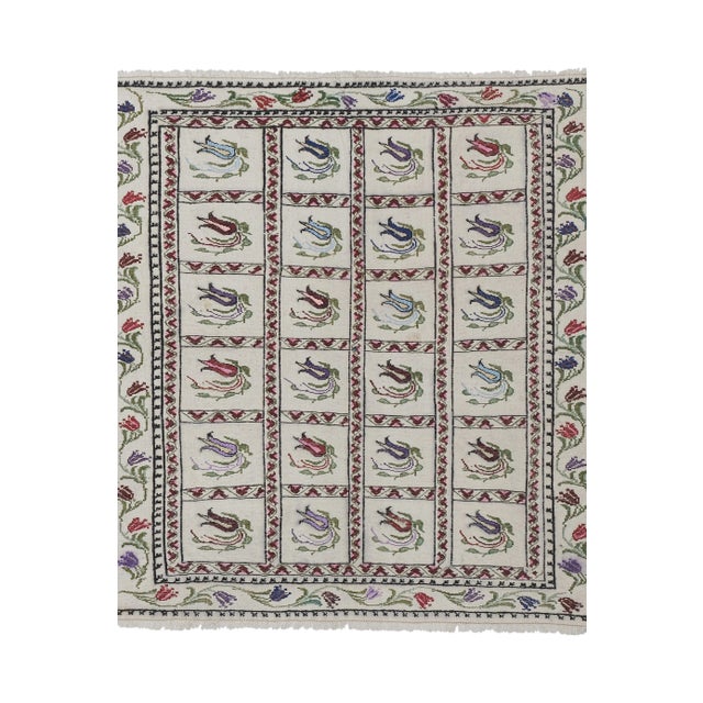 1960s Vintage Aubusson Tulip Motif Kilim Rug For Sale - Image 5 of 13