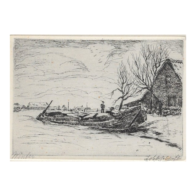 1930s Johannes Daniel Scherft Winter Etching For Sale