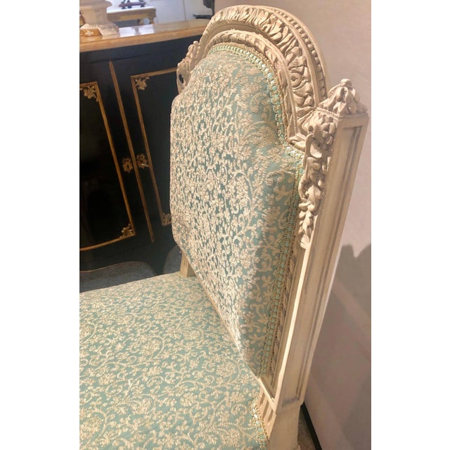 10 Swedish Louis XVI style dining / side chairs painted carved frames with new fabric. From our original, stunning set of...
