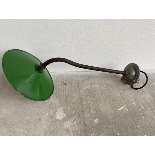 Oh so charming Vintage farmhouse or industrial wall sconce sourced from Nathan Turner. Green and white metal shade,...