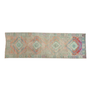 Vintage Distressed Oushak Rug Runner - 3'4" X 10'4"