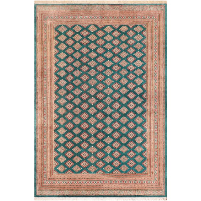 1980s Rustic Bokhara Green/Pink Hand Knotted Wool Rug For Sale - Image 9 of 9