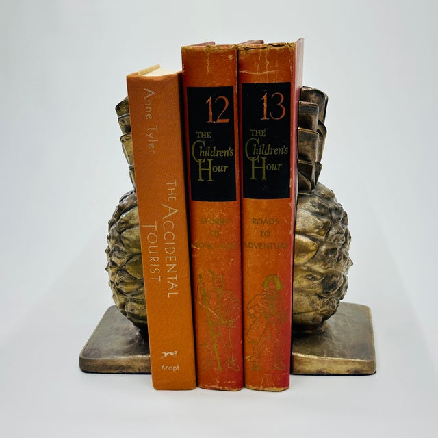 Brass Mid 20th Century Brass Pineapple Bookends Set of 2 For Sale - Image 8 of 18