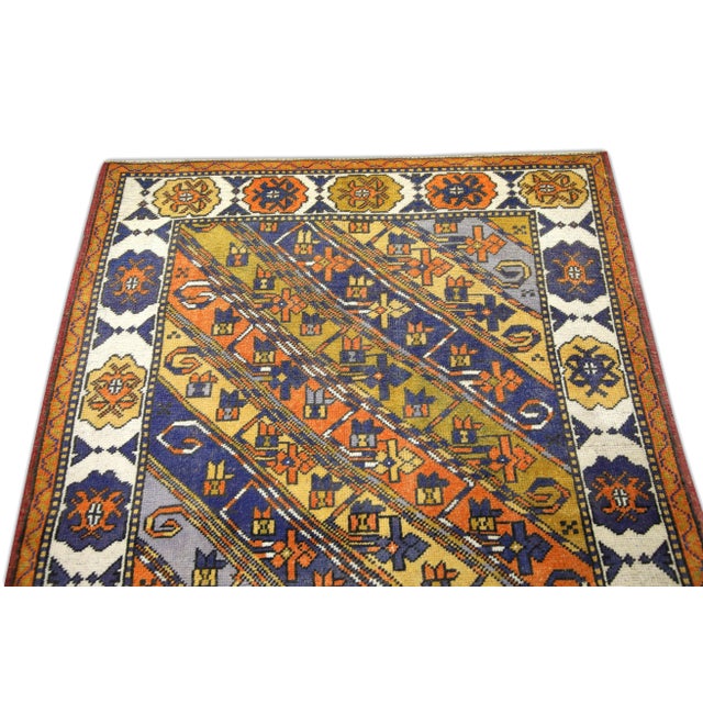 Vintage Turkish Multicolor Handmade Wool Rug Geometric & Floral 3'7" X 6'5" For Sale - Image 4 of 6