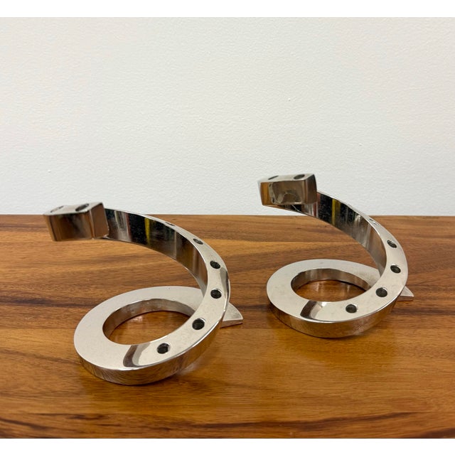 Vintage MCM Chrome Spiral Candle Holders - Pair For Sale In West Palm - Image 6 of 7