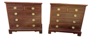 Pair of L Hekman Copley Place Georgian Chippendale Style Inlaid Mahogany Chest of Drawers / Nightstands