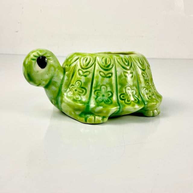 1970s Vintage Boho Chic Folk Art Whimsical Turtle Ceramic Planter For Sale - Image 4 of 12