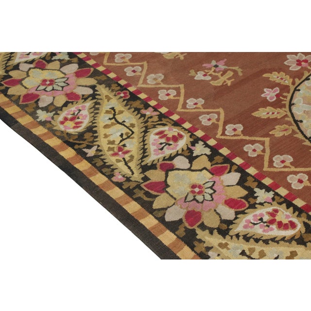 Traditional 19th Century Antique Aubusson Flatweave Rug, Brown, Pink, Gold Medallion Pattern For Sale - Image 3 of 6