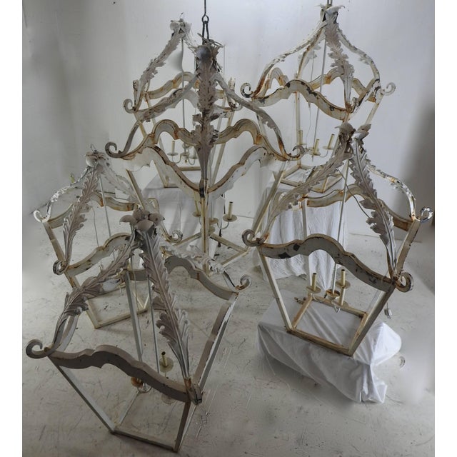 French White Cast Iron Lantern Chandelier For Sale - Image 9 of 11