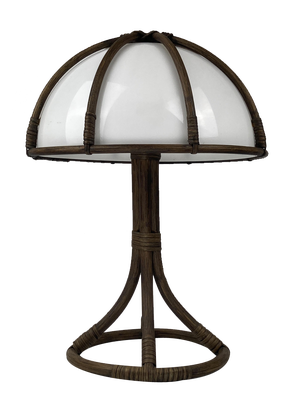 Bamboo Rattan Mushroom Table Lamp, Dutch, 1970s