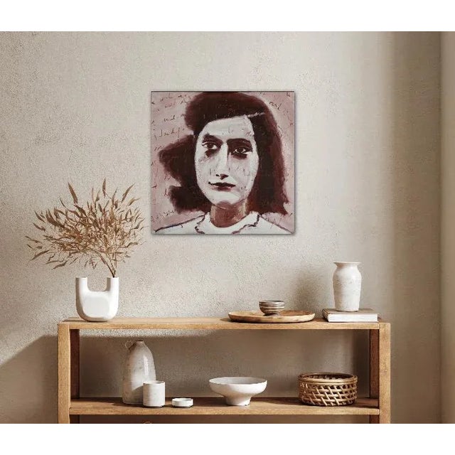 2020s Modern Portraiture Anne Frank, Sepia Portrait (24″×24″, Original Oil on Canvas) For Sale - Image 5 of 7
