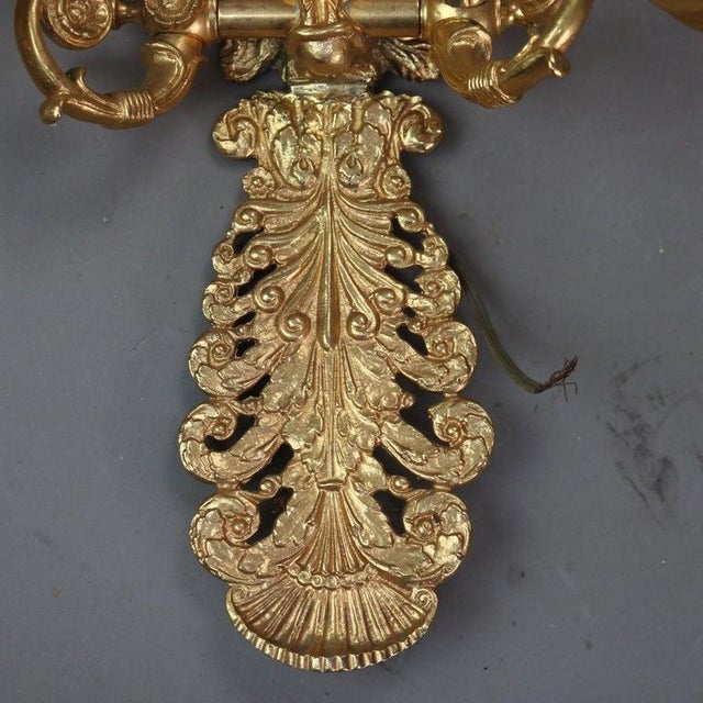 Traditional Early 20th Century Gilt Bronze Figural Two-Light Wall Sconce With Lion Head For Sale - Image 3 of 5